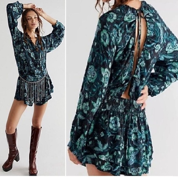 NWT FREE PEOPLE Women’s Dance 'Til Dawn Romper Green Black Floral Medium $148.00 - Picture 1 of 10